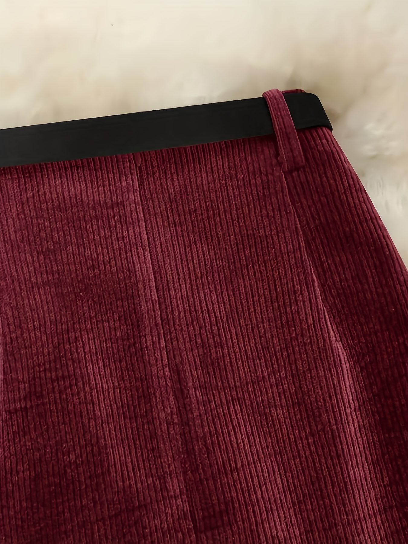 Women's Elegant High-Waisted Burgundy (Deep Red) Pantsuit - Structured Winter Formal & Office Wear, Machine Washable Long with Belted Waist, Solid Color Trousers for Fall/Winter, Versatile Party & Everyday Outfits, Non-Stretch Fabric, Chic and Sophisticated Design, Suitable for Casual and Formal Events - Image 4