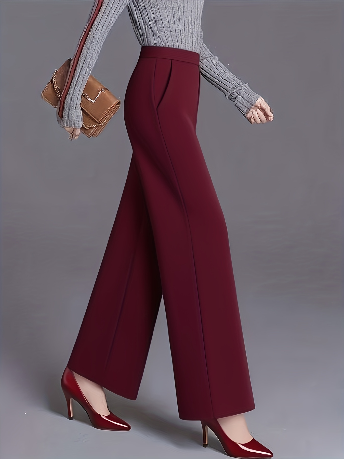 Elegant High-waisted Slanted Pocket Women'S Pants, Solid Color Wide-leg Trousers, Casual Loose-fit Pants, Suitable For Work And Office, As Well As Home Leisure - Image 10