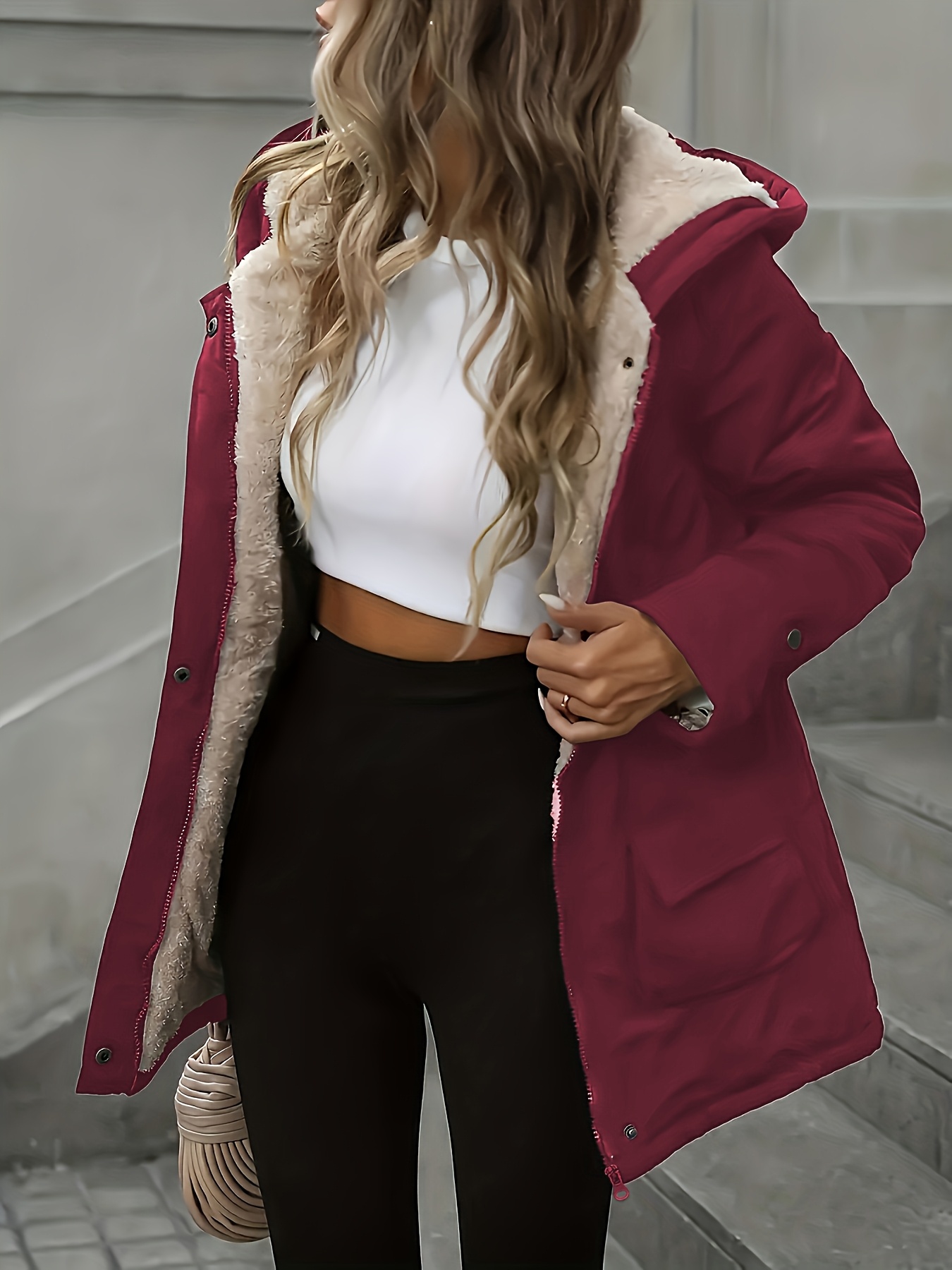 Women's Black Hooded Winter Windbreaker Jacket with Full-Zip Front, Machine Washable Outer Coat for Cold Weather, Casual Outerwear (Solid Color, Non-Stretch) - All-Season Use for & Leisure, - Image 5