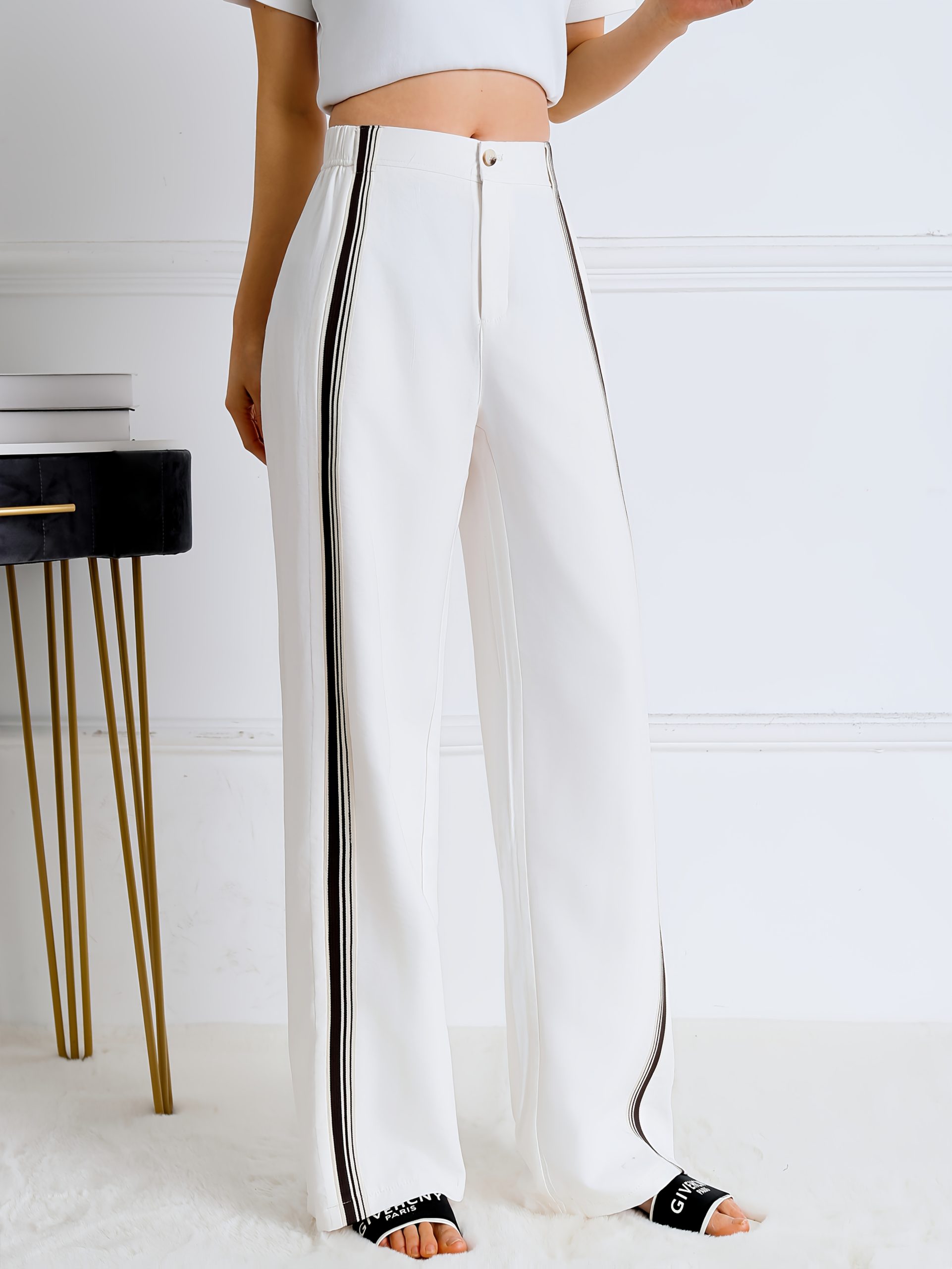 Elegant High-waisted Diagonal Pockets for Women's Clothing, Solid-colored Wide-leg Pants, And Casual Loose Pants Are Suitable for Work And The Office - Image 6