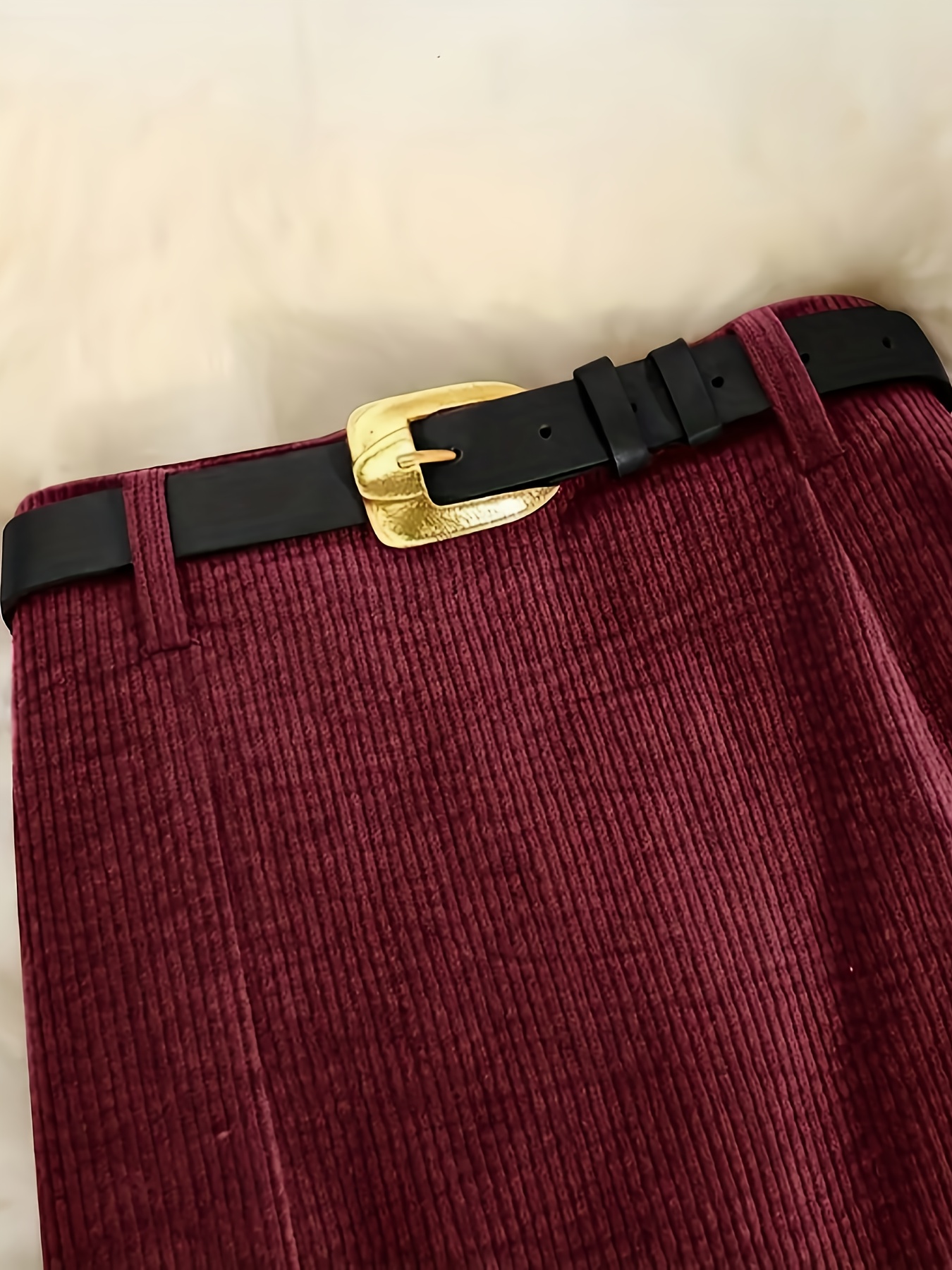 Women's Elegant High-Waisted Burgundy (Deep Red) Pantsuit - Structured Winter Formal & Office Wear, Machine Washable Long with Belted Waist, Solid Color Trousers for Fall/Winter, Versatile Party & Everyday Outfits, Non-Stretch Fabric, Chic and Sophisticated Design, Suitable for Casual and Formal Events - Image 5