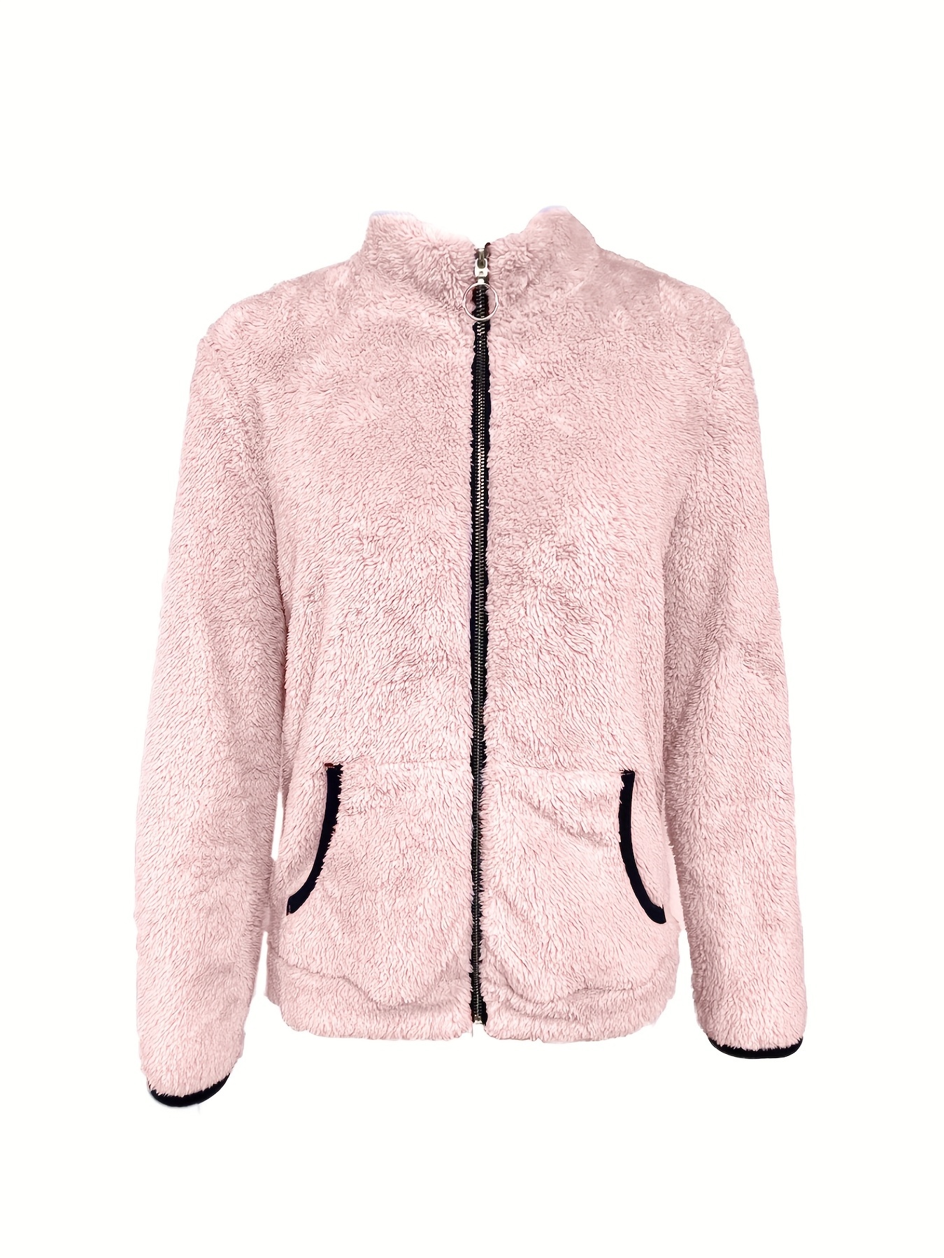 Women's Winter Warm Plush Jacket with Plush-Like Zipper & Pockets - Soft Pastel Purple (Pink/Lavender) Two-Tone Casual Coat, Machine Washable Long Sleeve Outerwear for Cold Weather, All-Season Layering (No-Stretch Fit) - Image 8