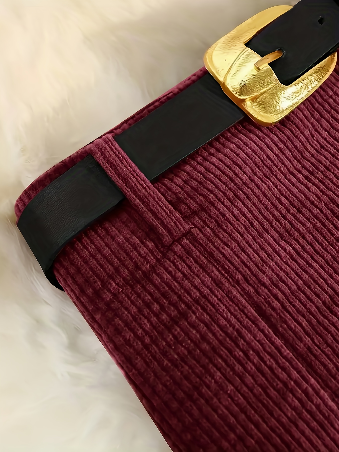 Women's Elegant High-Waisted Burgundy (Deep Red) Pantsuit - Structured Winter Formal & Office Wear, Machine Washable Long with Belted Waist, Solid Color Trousers for Fall/Winter, Versatile Party & Everyday Outfits, Non-Stretch Fabric, Chic and Sophisticated Design, Suitable for Casual and Formal Events - Image 3
