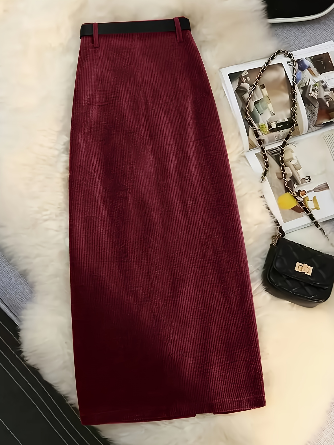 Women's Elegant High-Waisted Burgundy (Deep Red) Pantsuit - Structured Winter Formal & Office Wear, Machine Washable Long with Belted Waist, Solid Color Trousers for Fall/Winter, Versatile Party & Everyday Outfits, Non-Stretch Fabric, Chic and Sophisticated Design, Suitable for Casual and Formal Events - Image 2