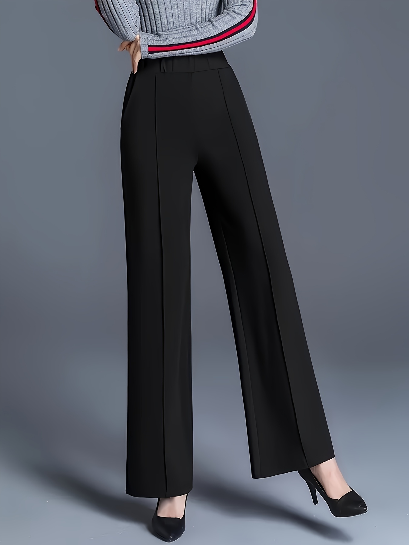 Elegant High-waisted Slanted Pocket Women'S Pants, Solid Color Wide-leg Trousers, Casual Loose-fit Pants, Suitable For Work And Office, As Well As Home Leisure - Image 8