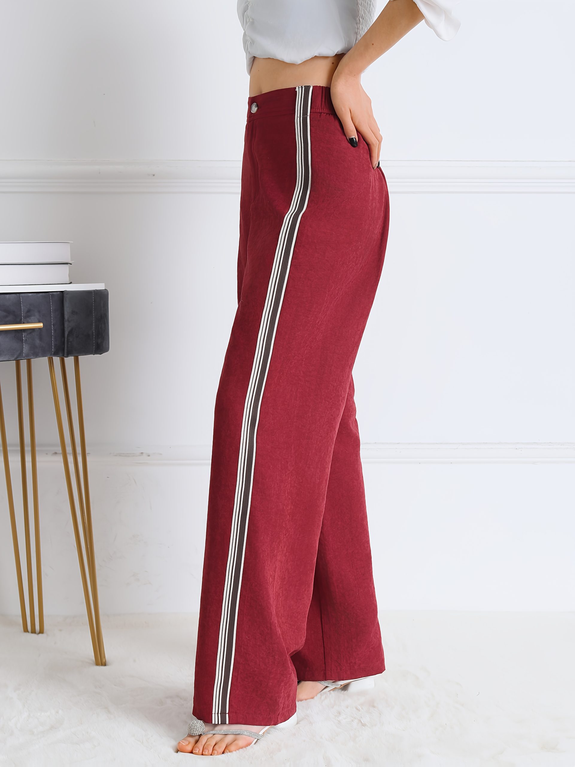 Elegant High-waisted Diagonal Pockets for Women's Clothing, Solid-colored Wide-leg Pants, And Casual Loose Pants Are Suitable for Work And The Office - Image 5