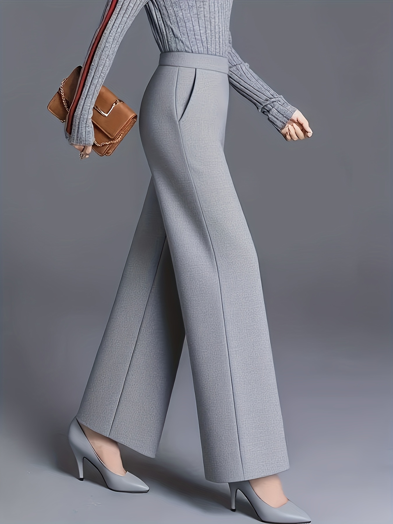 Elegant High-waisted Slanted Pocket Women'S Pants, Solid Color Wide-leg Trousers, Casual Loose-fit Pants, Suitable For Work And Office, As Well As Home Leisure