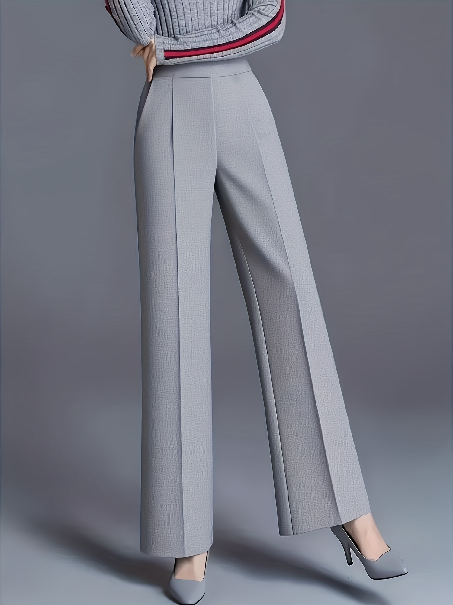 Elegant High-waisted Slanted Pocket Women'S Pants, Solid Color Wide-leg Trousers, Casual Loose-fit Pants, Suitable For Work And Office, As Well As Home Leisure - Image 9