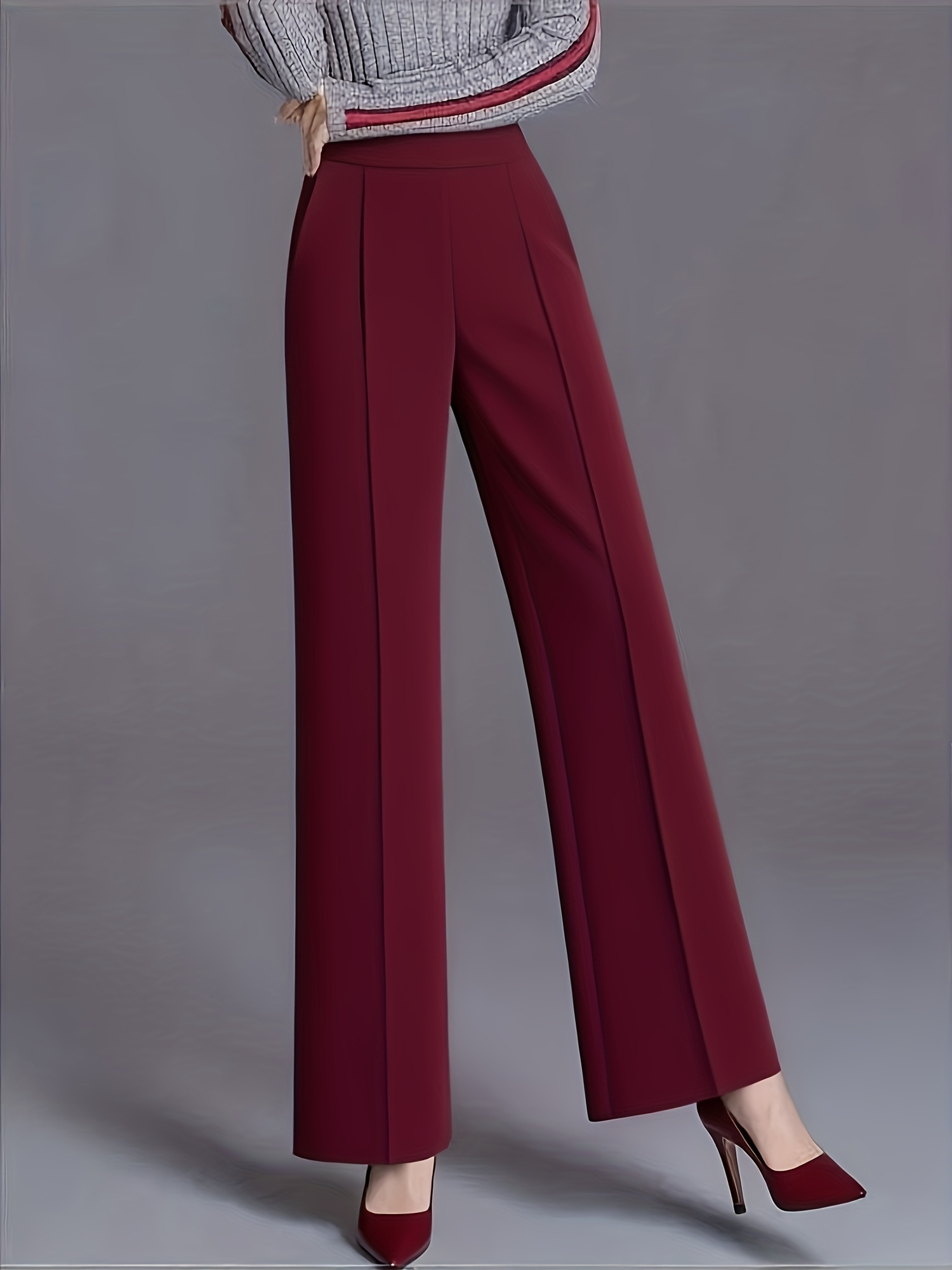 Elegant High-waisted Slanted Pocket Women'S Pants, Solid Color Wide-leg Trousers, Casual Loose-fit Pants, Suitable For Work And Office, As Well As Home Leisure - Image 2