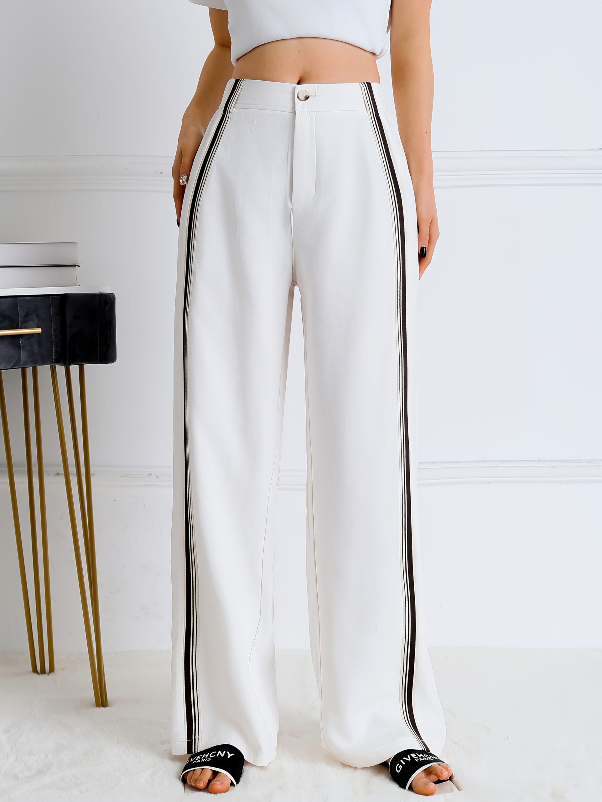 Elegant High-waisted Diagonal Pockets for Women's Clothing, Solid-colored Wide-leg Pants, And Casual Loose Pants Are Suitable for Work And The Office - Image 2