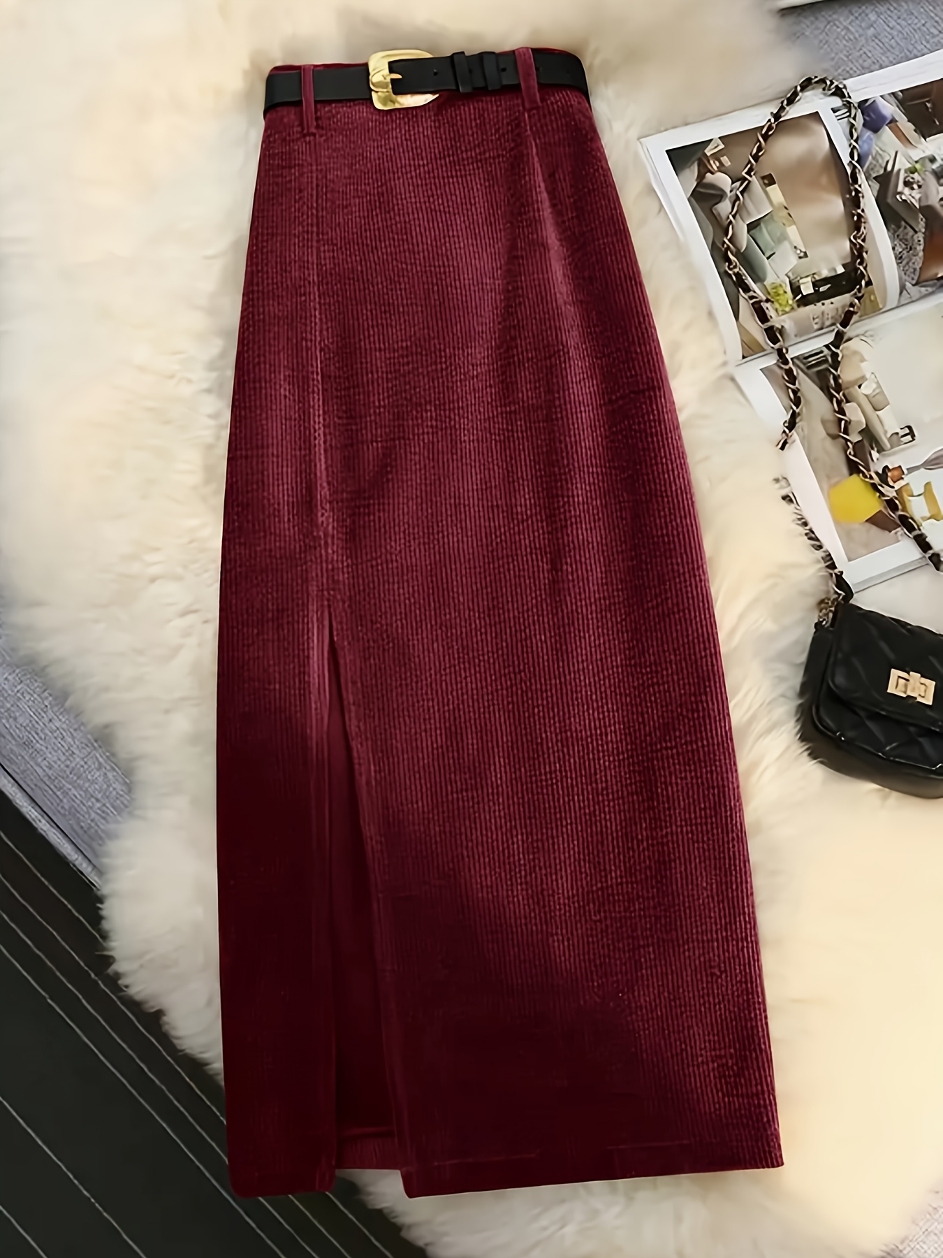 Women's Elegant High-Waisted Burgundy (Deep Red) Pantsuit - Structured Winter Formal & Office Wear, Machine Washable Long with Belted Waist, Solid Color Trousers for Fall/Winter, Versatile Party & Everyday Outfits, Non-Stretch Fabric, Chic and Sophisticated Design, Suitable for Casual and Formal Events
