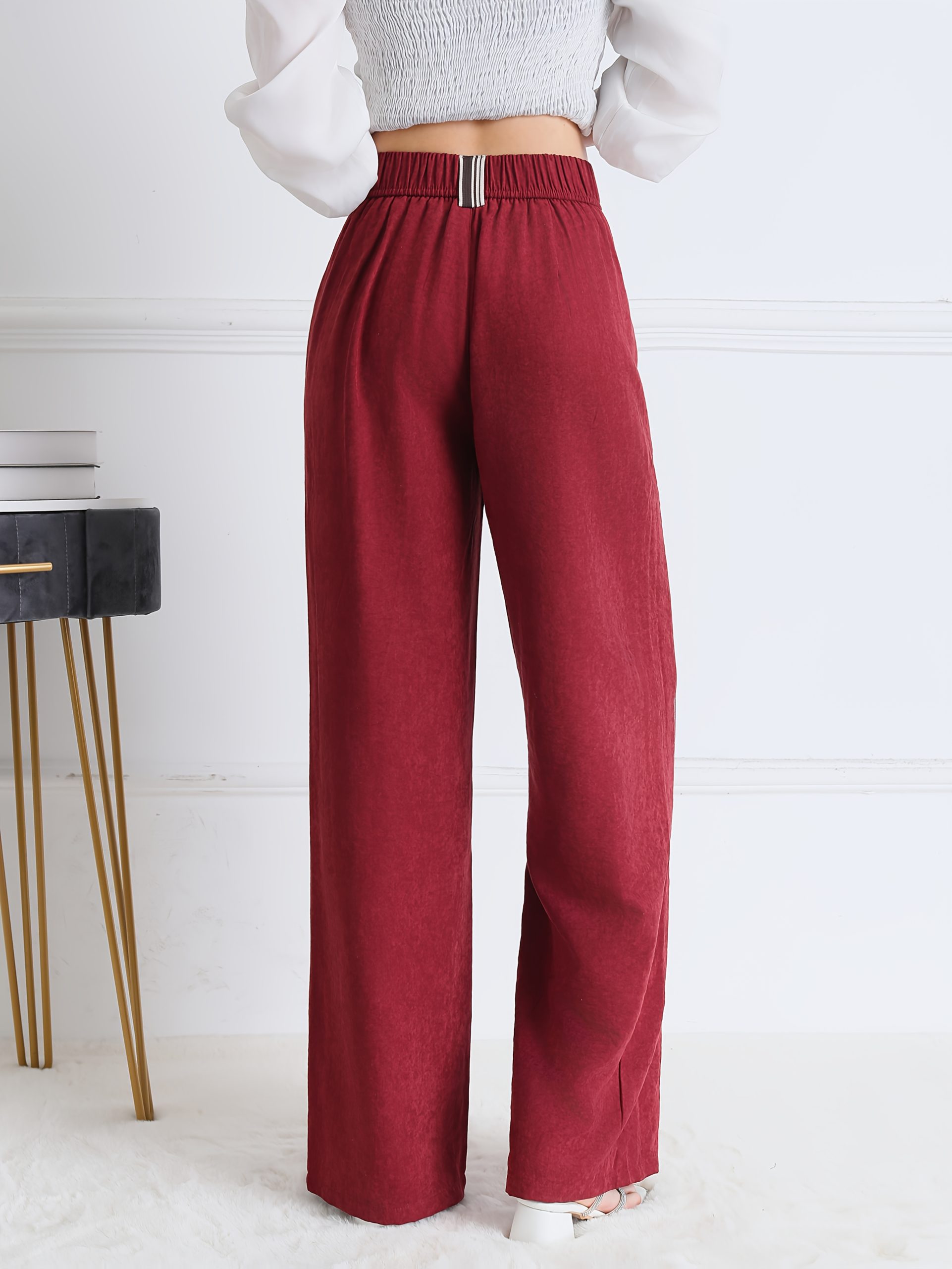 Elegant High-waisted Diagonal Pockets for Women's Clothing, Solid-colored Wide-leg Pants, And Casual Loose Pants Are Suitable for Work And The Office - Image 3