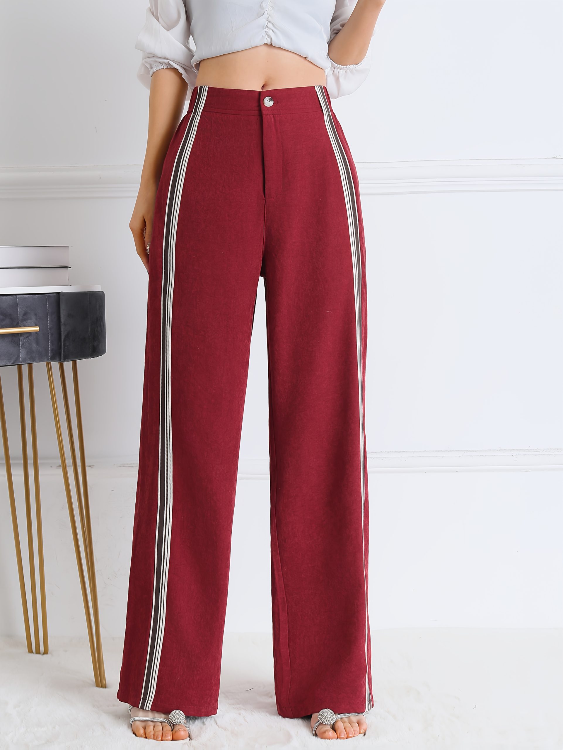 Elegant High-waisted Diagonal Pockets for Women's Clothing, Solid-colored Wide-leg Pants, And Casual Loose Pants Are Suitable for Work And The Office