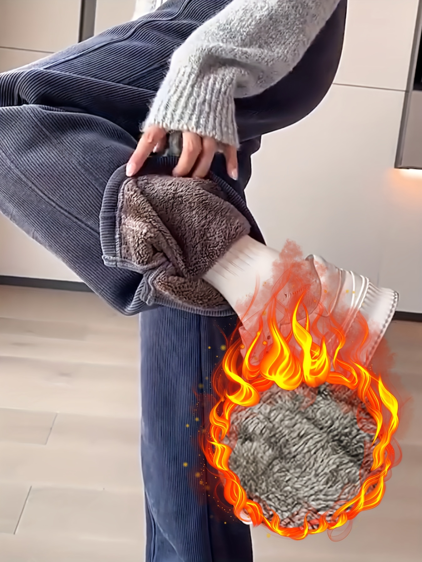 Women's High Waist Winter Pants with Thickened Fleece Lining & Elastic Waistband - 9-Inch Length Cold-Proof Warm Trousers, Tummy Control & Boot-Cut Leg for Casual & Formal Outfits, Solid Color Elegant Straight-Leg Pants (Hand Wash/Dry Clean) - Autumn/Winter Fashion - Image 2