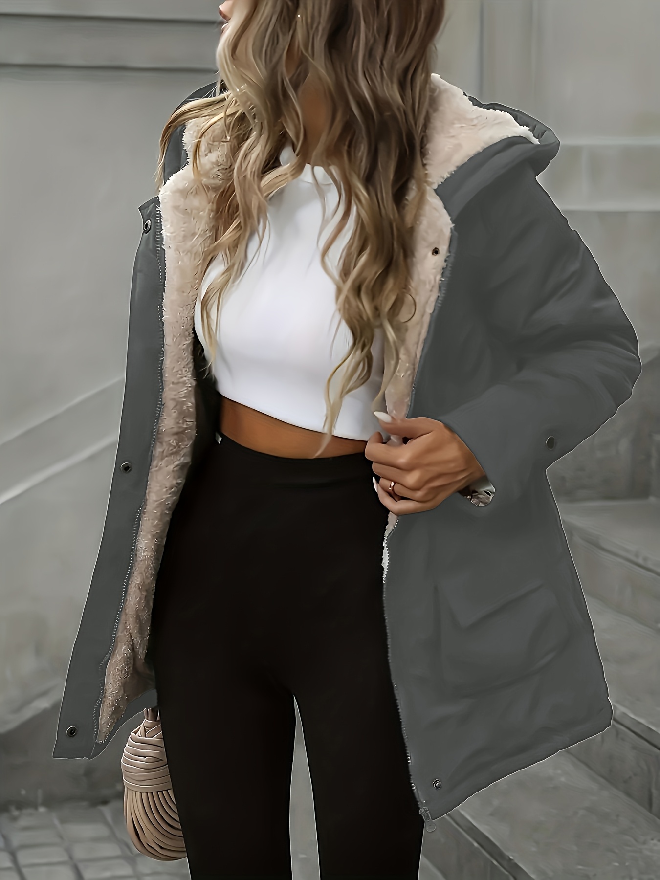 Women's Black Hooded Winter Windbreaker Jacket with Full-Zip Front, Machine Washable Outer Coat for Cold Weather, Casual Outerwear (Solid Color, Non-Stretch) - All-Season Use for & Leisure, - Image 3