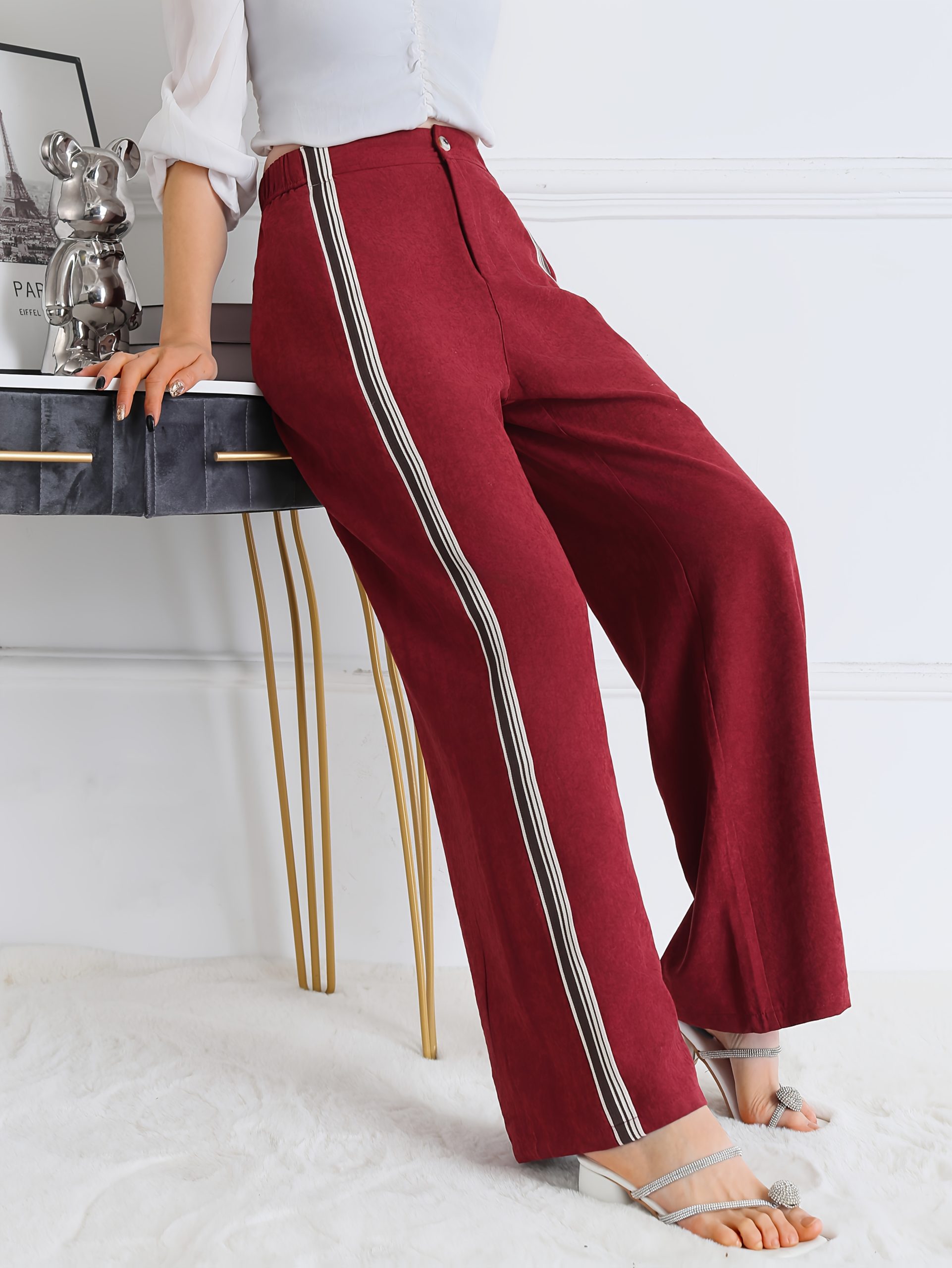 Elegant High-waisted Diagonal Pockets for Women's Clothing, Solid-colored Wide-leg Pants, And Casual Loose Pants Are Suitable for Work And The Office - Image 7