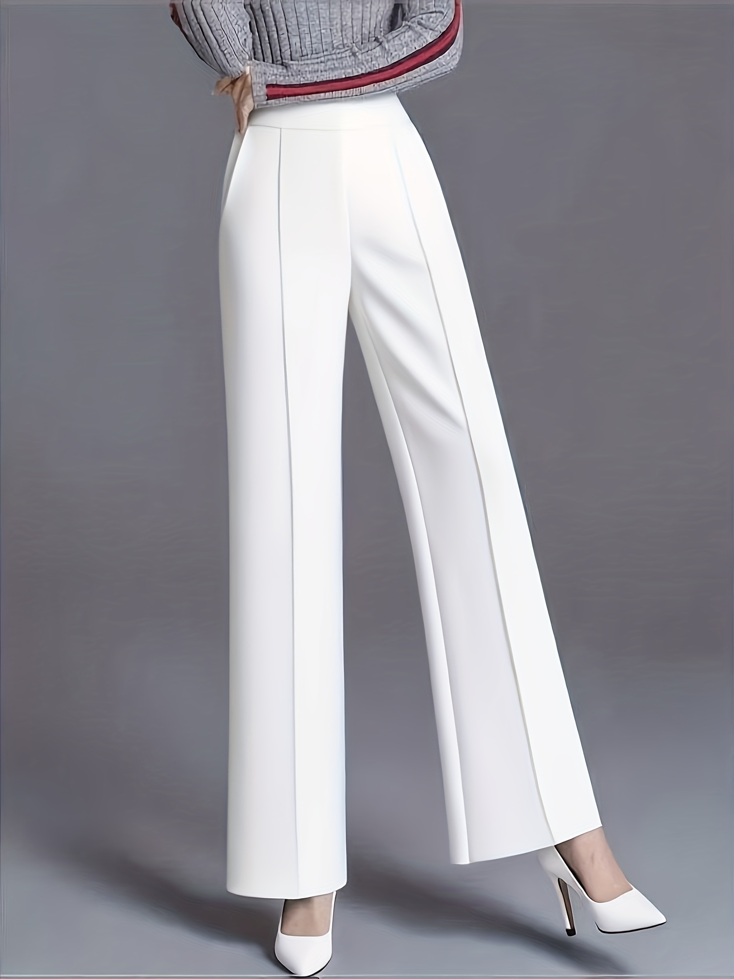 Elegant High-waisted Slanted Pocket Women'S Pants, Solid Color Wide-leg Trousers, Casual Loose-fit Pants, Suitable For Work And Office, As Well As Home Leisure - Image 7