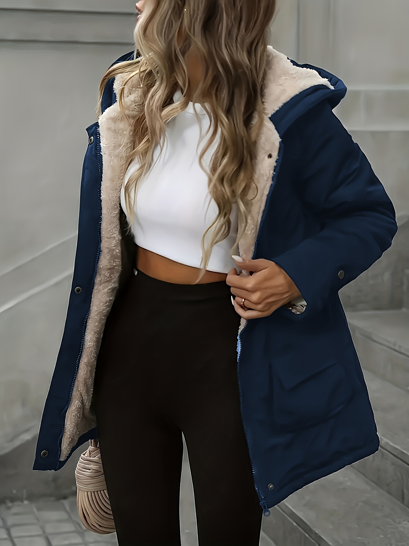 Women's Black Hooded Winter Windbreaker Jacket with Full-Zip Front, Machine Washable Outer Coat for Cold Weather, Casual Outerwear (Solid Color, Non-Stretch) - All-Season Use for & Leisure, - Image 2