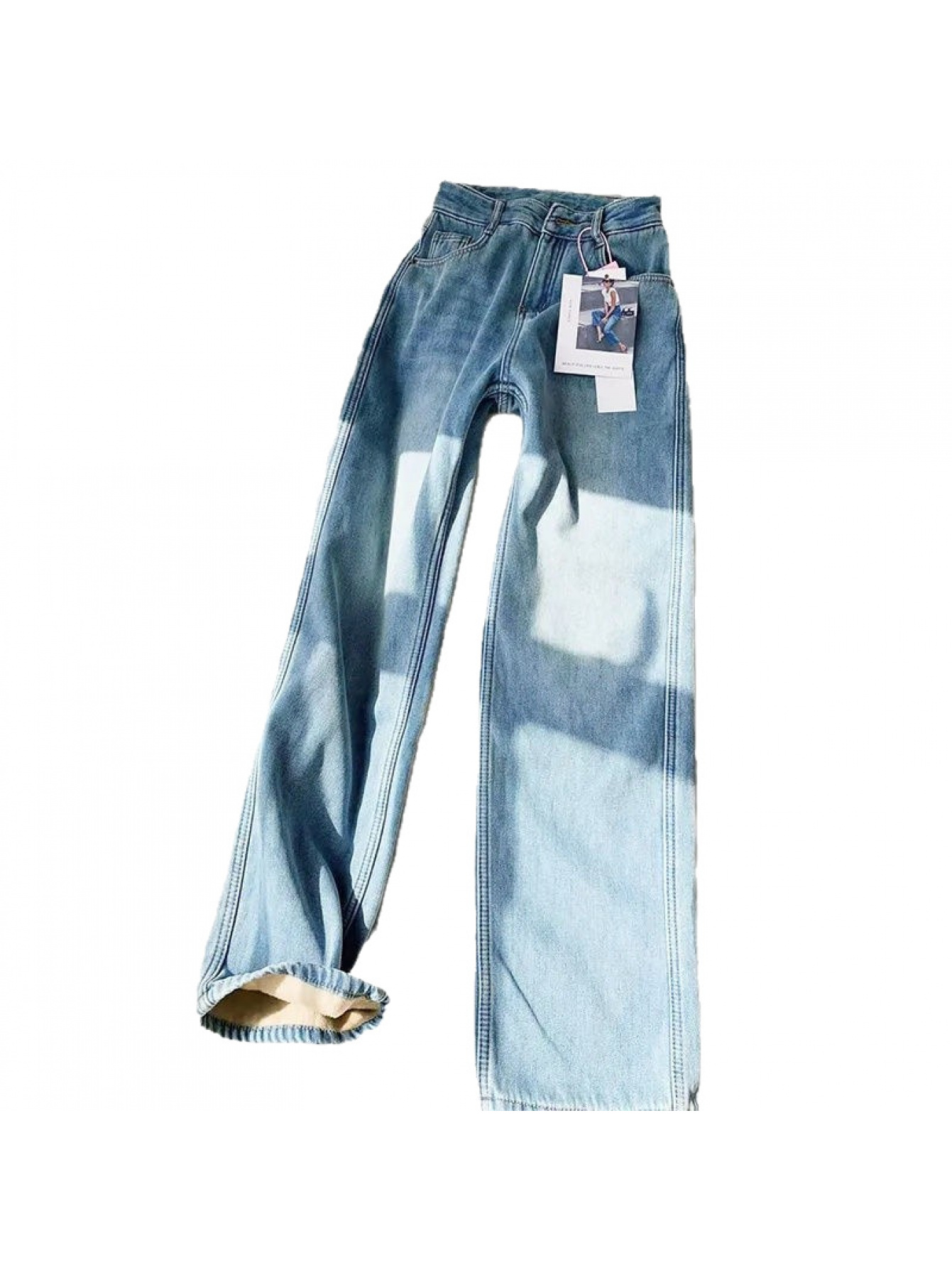 Women's -Lined Winter Wide-Leg Jeans Pants - Thickened Warm Light Blue Straight-Leg with Fit, Heavy-Duty Workwear for Casual & Professional Outfits, 2025 Autumn/Winter Season (Hand Wash/Dry Clean) - Image 3