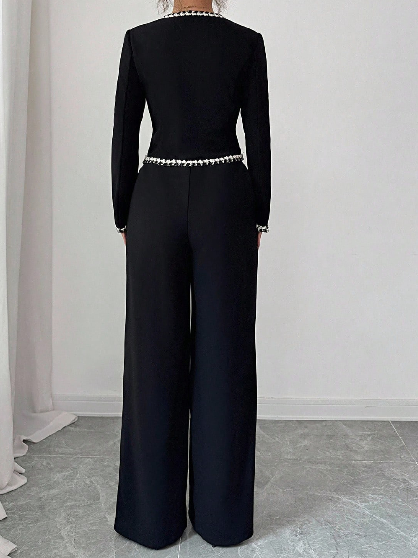 Women'S Elegant Black Two-Piece Set - Structured Waistcoat & Wide-Leg Pants Outfit, Button Front Closure, Formal to Casual Chic Ensemble for Office, Parties, Everyday - Fall/Winter Women'S Clothing, Office Attire, Party Outfit, Sophisticated Look - Image 4