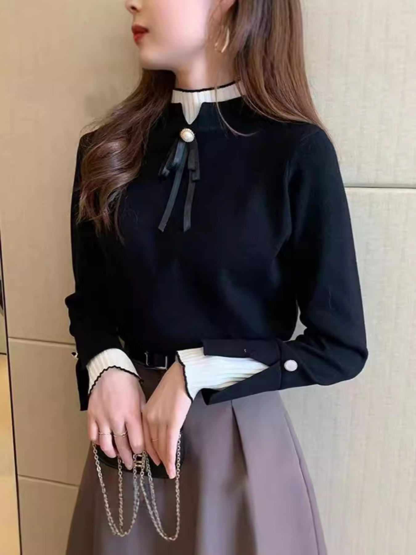 Women'S Elegant Half-Turtleneck Sweater - Soft Long Sleeve Round Neck Pullover, Solid All-Season Casual & Formal Top, Cozy Winter Sweater for Everyday & Special Occasions, Durable Easy-Care Knitwear, Versatile Wardrobe Staple, Minimalist Design - Image 6