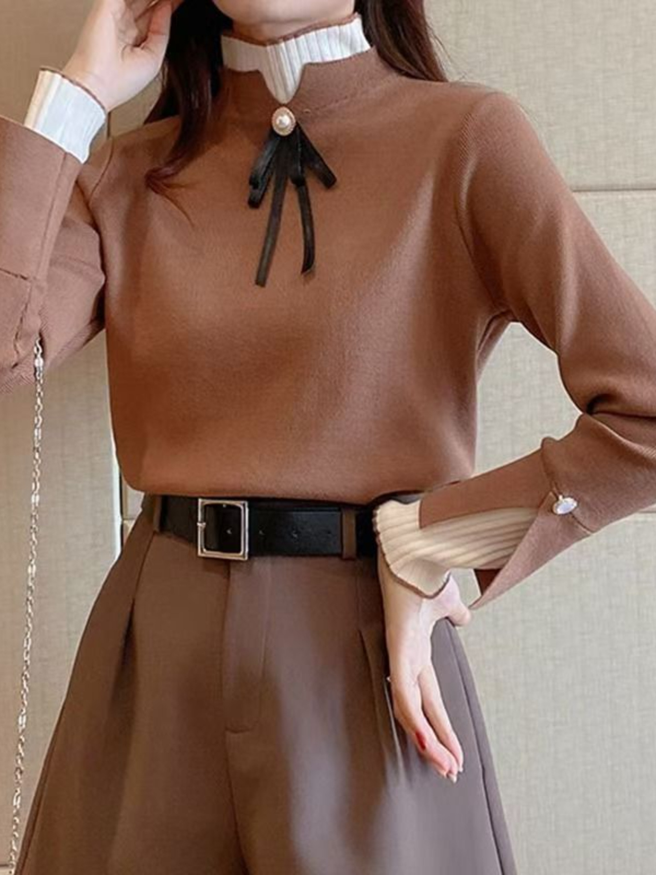 Women'S Elegant Half-Turtleneck Sweater - Soft Long Sleeve Round Neck Pullover, Solid All-Season Casual & Formal Top, Cozy Winter Sweater for Everyday & Special Occasions, Durable Easy-Care Knitwear, Versatile Wardrobe Staple, Minimalist Design - Image 4