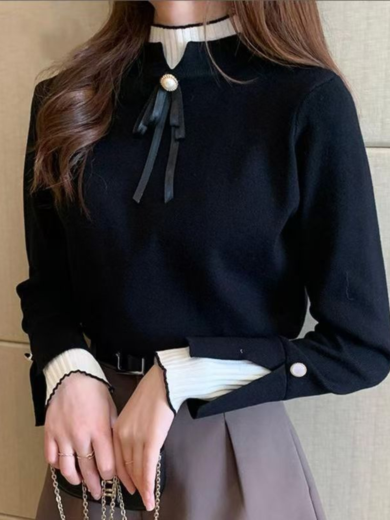 Women'S Elegant Half-Turtleneck Sweater - Soft Long Sleeve Round Neck Pullover, Solid All-Season Casual & Formal Top, Cozy Winter Sweater for Everyday & Special Occasions, Durable Easy-Care Knitwear, Versatile Wardrobe Staple, Minimalist Design - Image 3