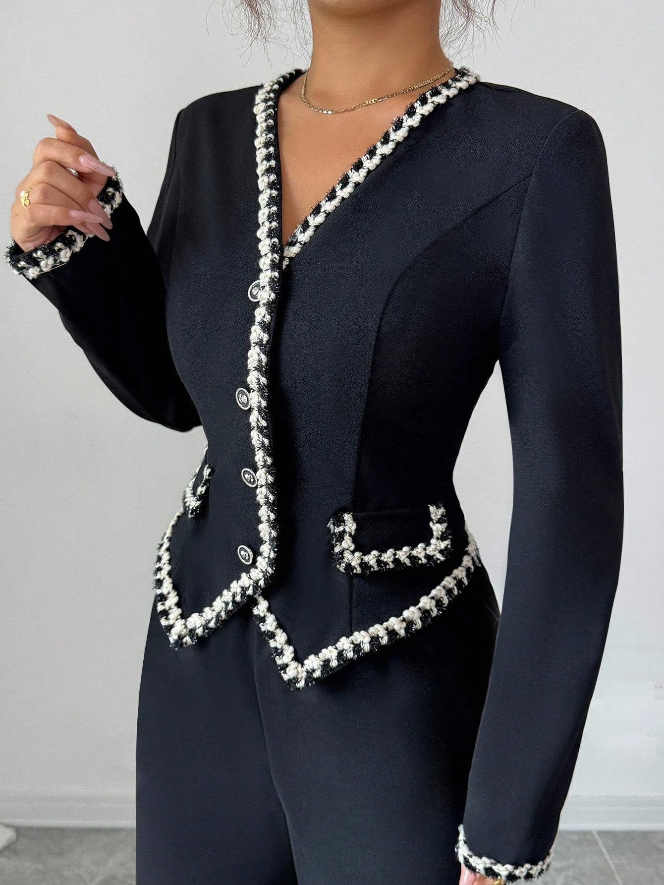 Women'S Elegant Black Two-Piece Set - Structured Waistcoat & Wide-Leg Pants Outfit, Button Front Closure, Formal to Casual Chic Ensemble for Office, Parties, Everyday - Fall/Winter Women'S Clothing, Office Attire, Party Outfit, Sophisticated Look - Image 3