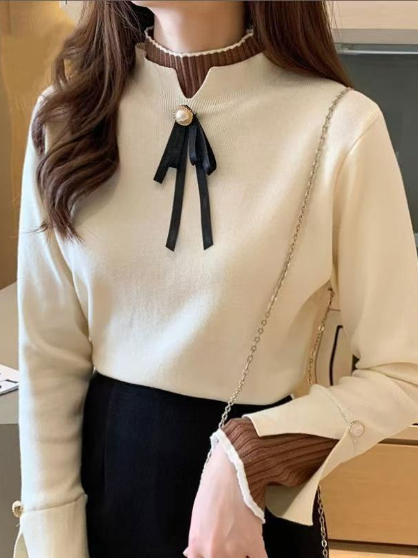 Women'S Elegant Half-Turtleneck Sweater - Soft Long Sleeve Round Neck Pullover, Solid All-Season Casual & Formal Top, Cozy Winter Sweater for Everyday & Special Occasions, Durable Easy-Care Knitwear, Versatile Wardrobe Staple, Minimalist Design - Image 2