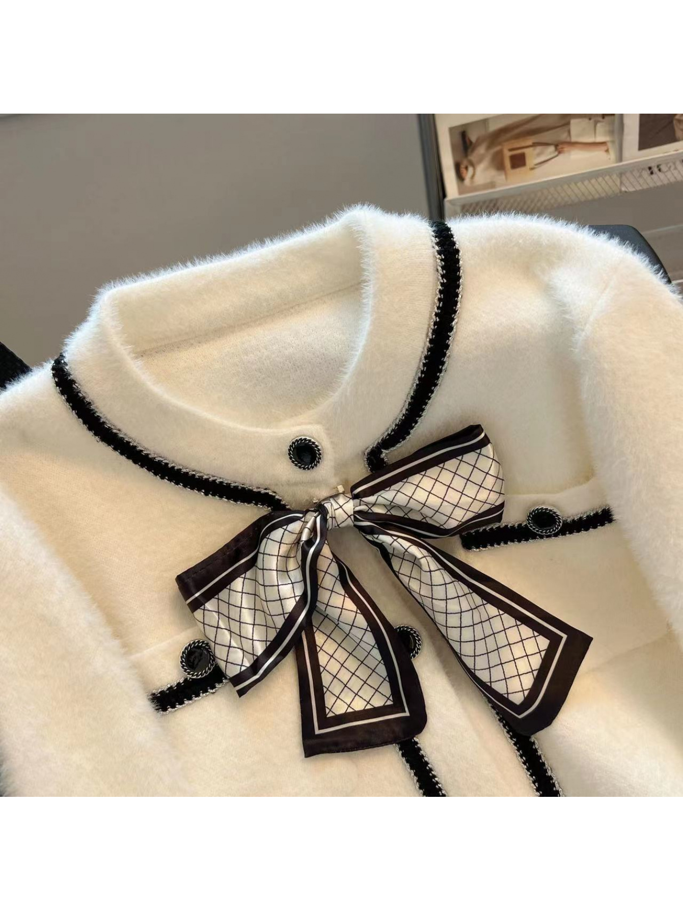 's Elegant Winter Cardigan Sweater - Soft Fluffy Mink-Like Jacket with Bow Collar & Collar, Long Sleeve Coat for Fall/Winter, Luxurious A-Line Mink Imitation (Hand Wash/Dry Clean) - Chic Office to Party Outerwear - Image 2